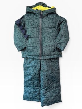 Kids Carter's Dino Puffer Jacket & Snow Bib Pants Set Green Dot Print Size 2T